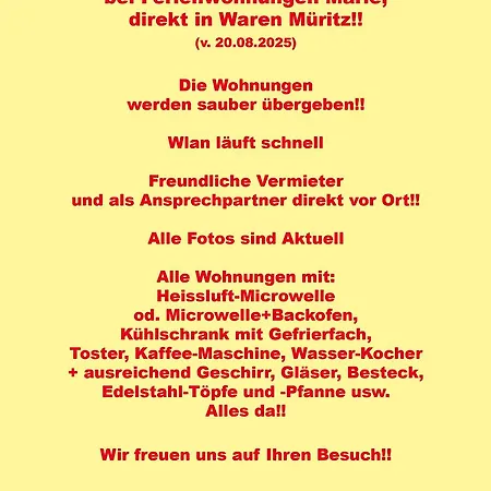 Marie Mit Terrassen, Inclusive Park- Und Stellplätze Am Haus, Müritz-strand Nur 700m, Altstadt 10min, Ruhige Lage, Apartamento